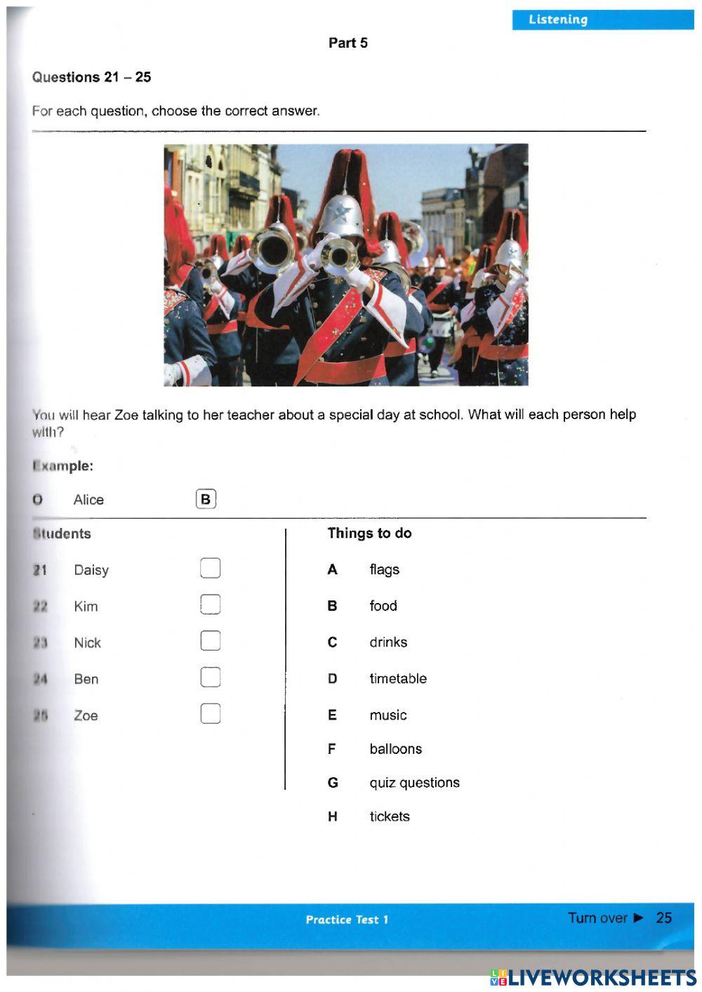 A2 Key practice test 1 - Listening