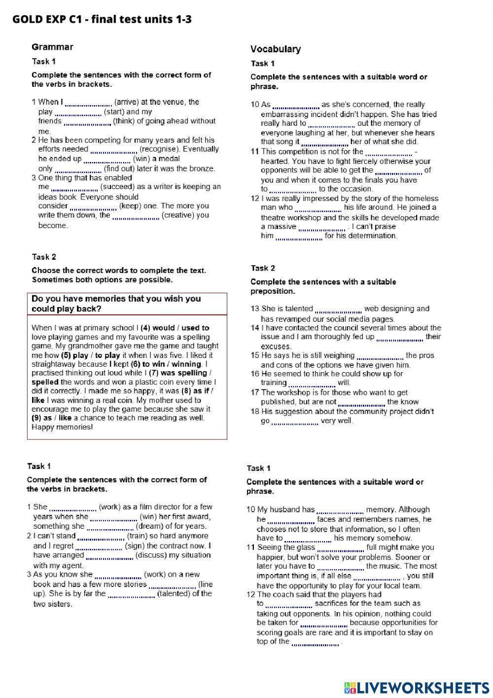 GOLD EXP C1 - final test units 1-3