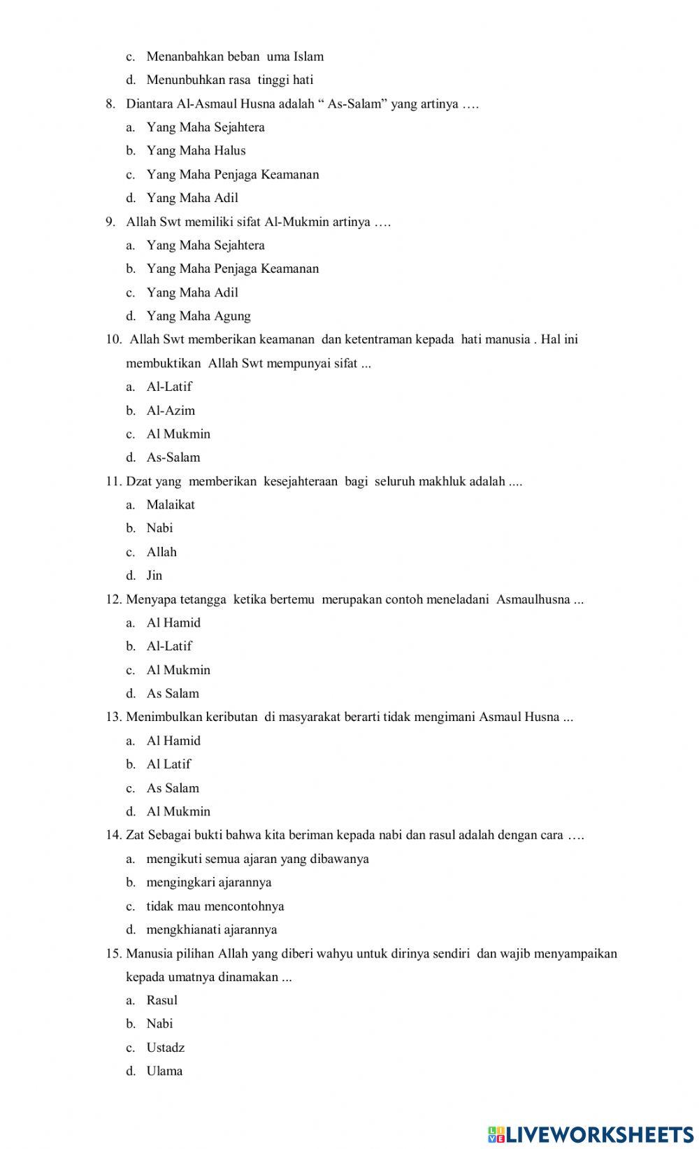 Soal pat akidah 4 2023