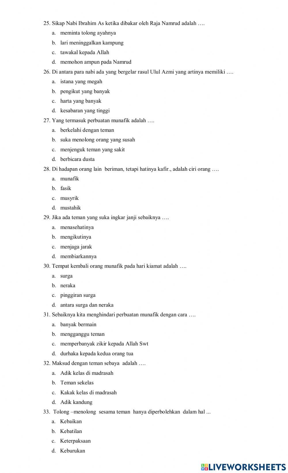 Soal pat akidah 4 2023