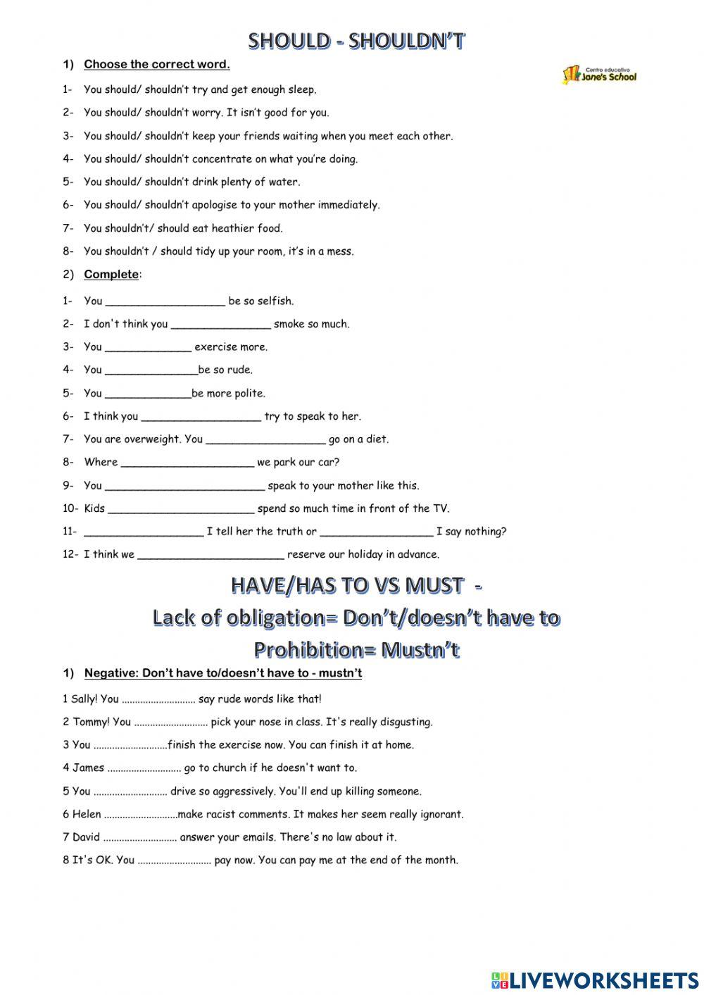 Modals worksheet Live Worksheets