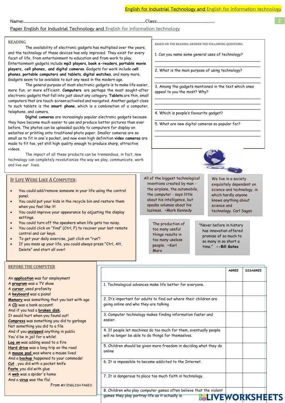 English for Industrial Technology and English for information technology