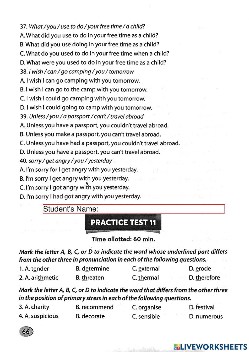 Ôn thi vào 10 - Practice Test 11