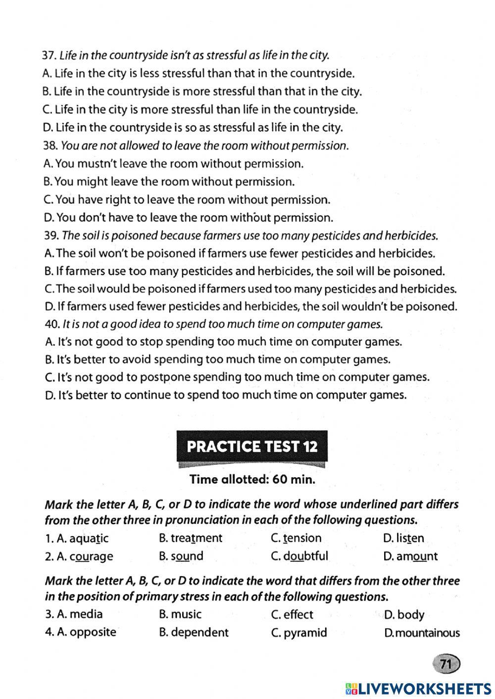 Ôn thi vào 10 - Practice Test 11