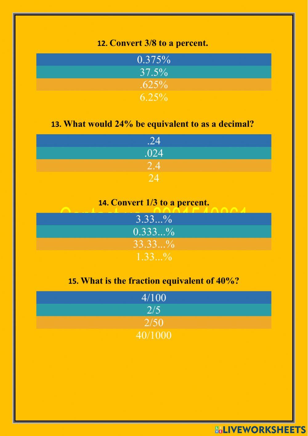 Percentage, Decimals, and Fractions