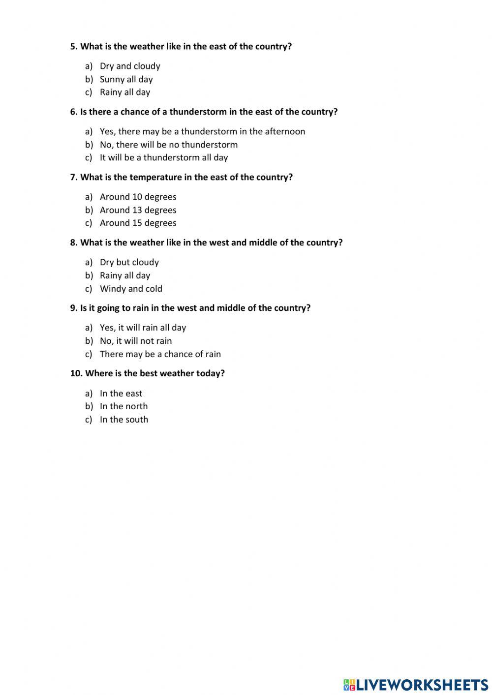 Weather forecast - A2- Listening comprehension - multiple choice
