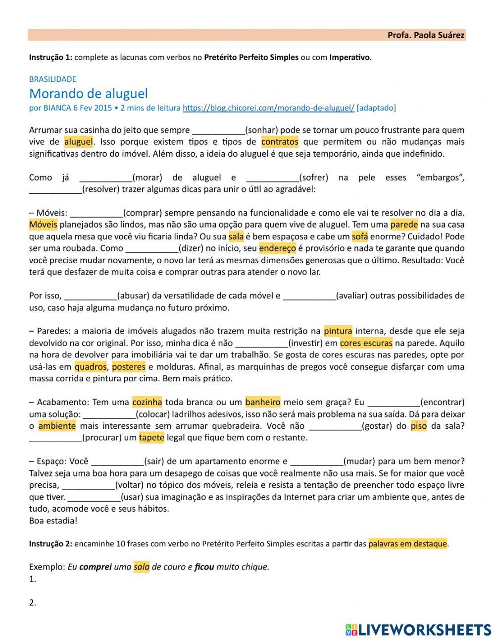 Pretérito Perfeito - Imperativo - Apartamento