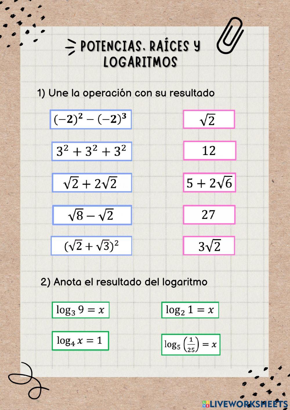 Potencias, Raíces y Logaritmos