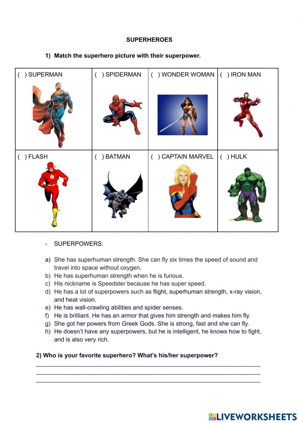 7017416 Superheroes ElizaCarvalho LiveWorksheets
