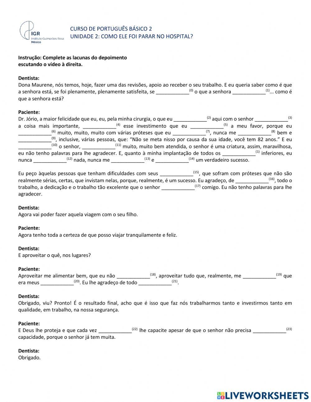 Depoimento de paciente