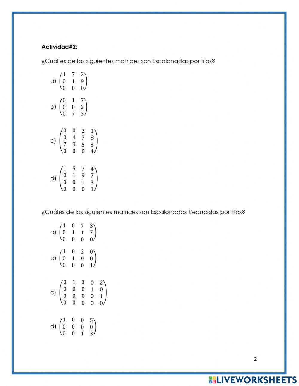 Matrices escalonadas