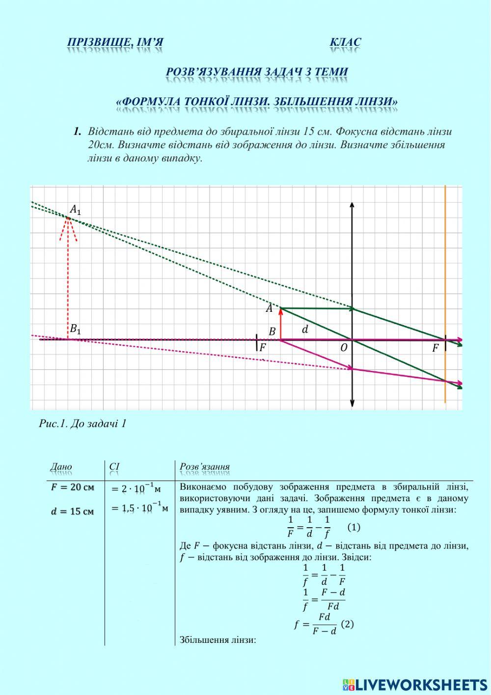 Розв'язування задач з теми -Лінзи. Формула тонкої лінзи-