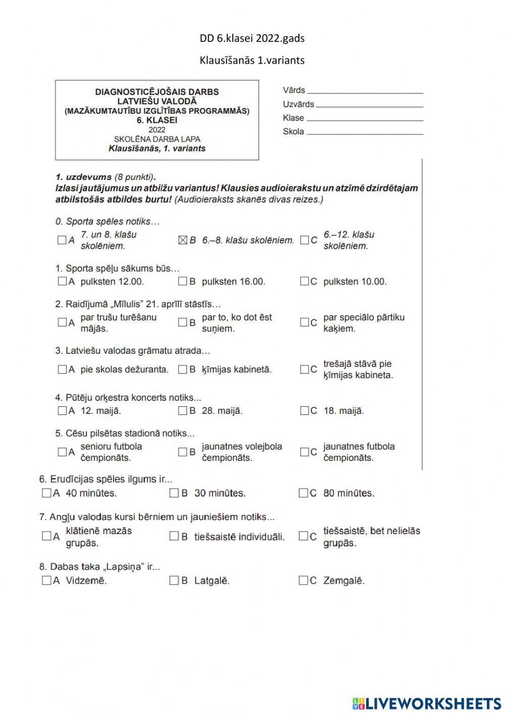 DD 6.kl. 2022.g., Klausīšanās, LAT2