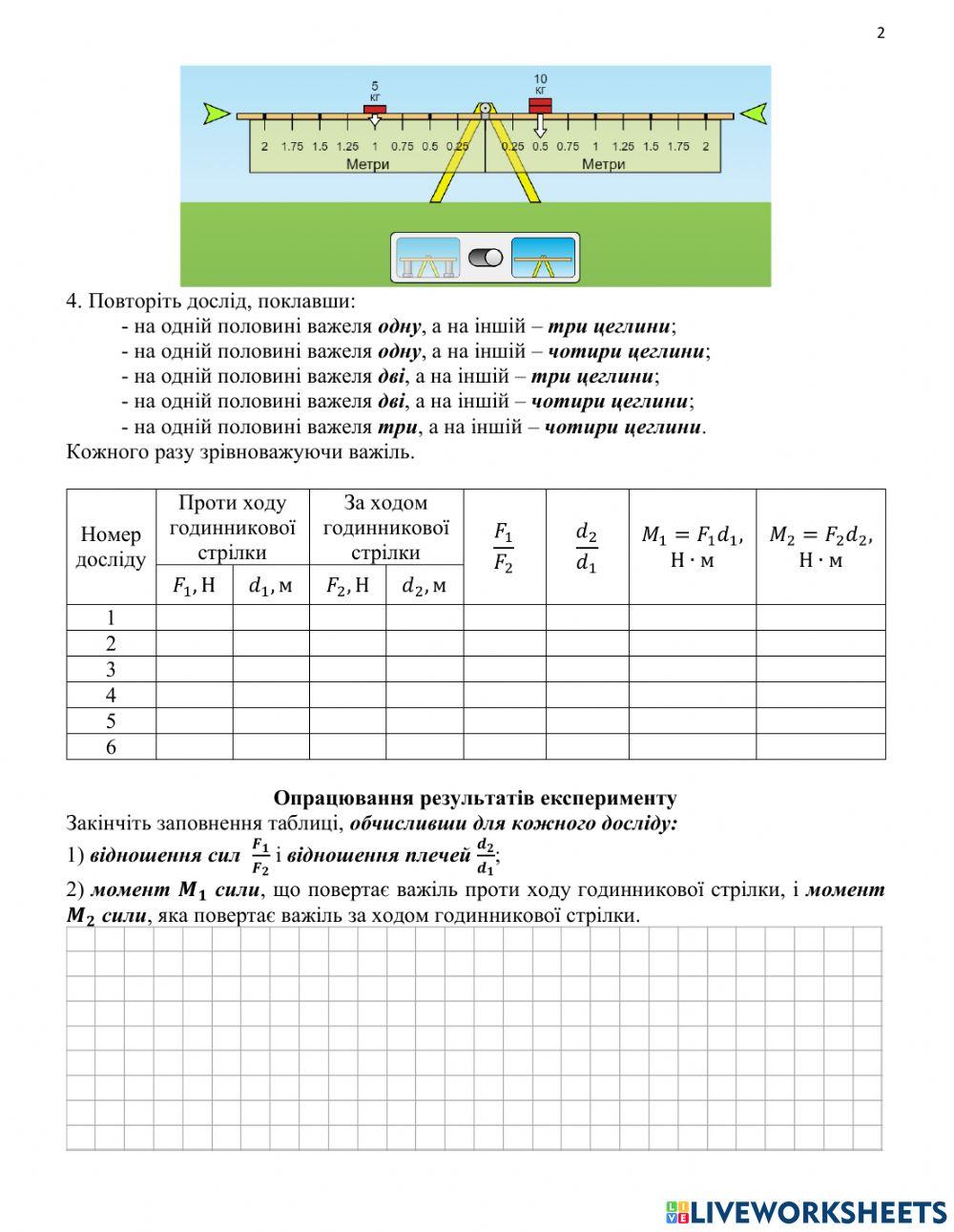 Лабораторна робота 11 З'ясування умови рівноваги важеля