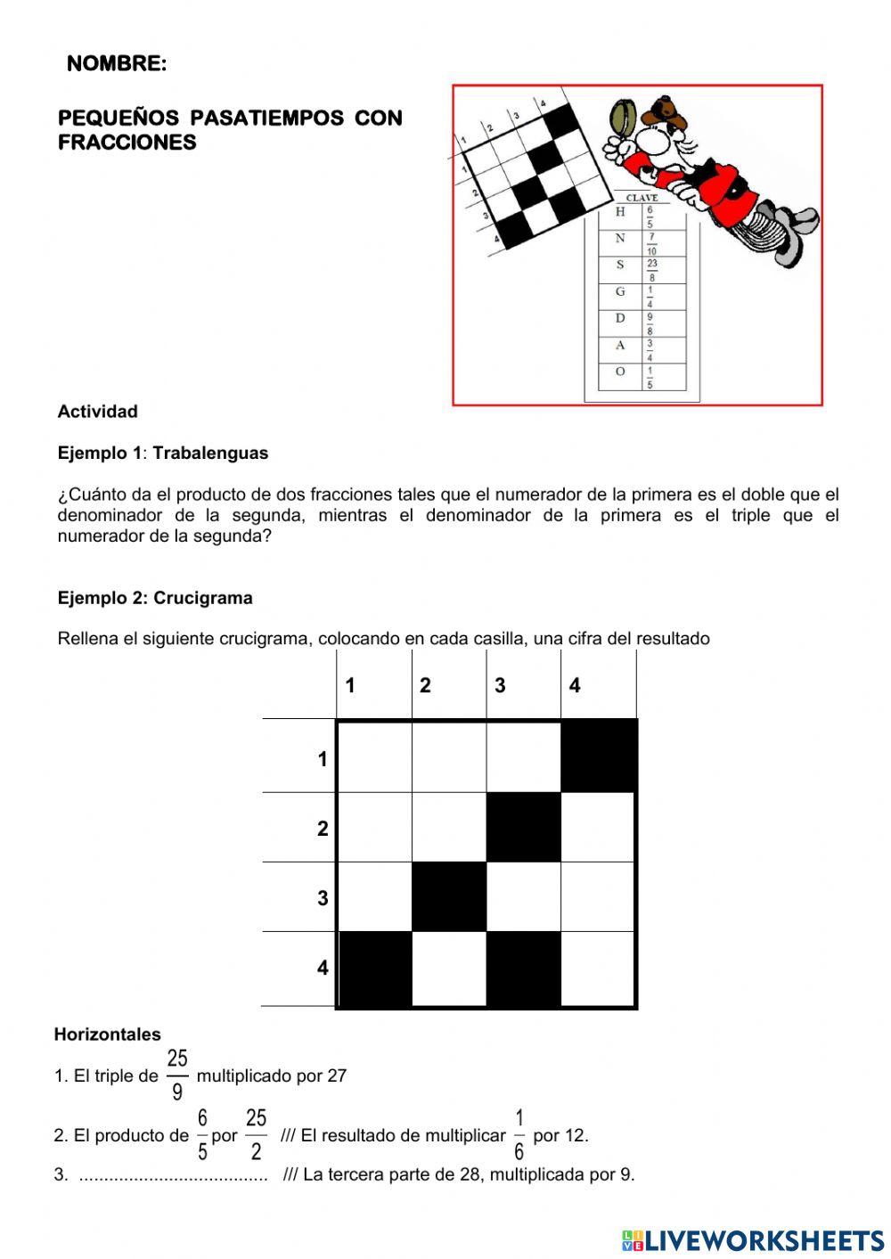 Pequeños pasatiempos fracciones