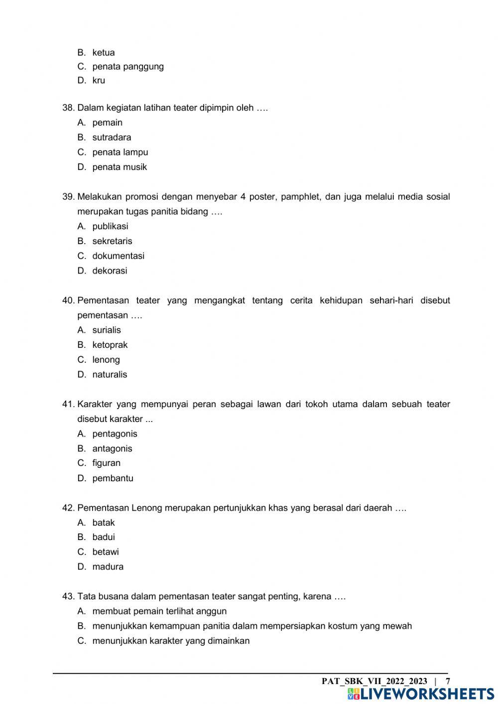 PAT Seni Budaya Kelas 7