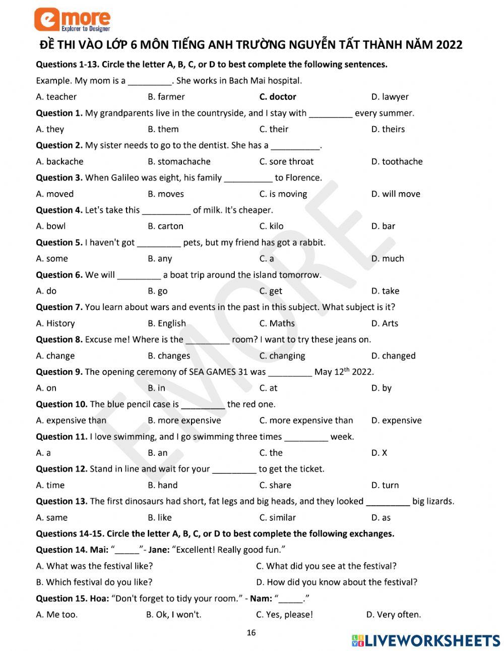 Đề NTT chính thức