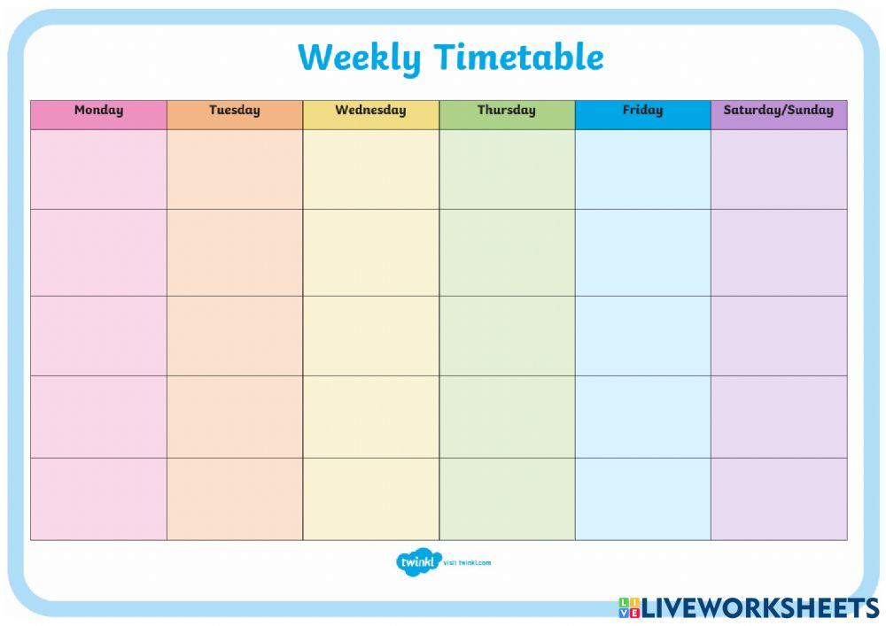 WEEKLY TIMETABLE online exercise for | Live Worksheets