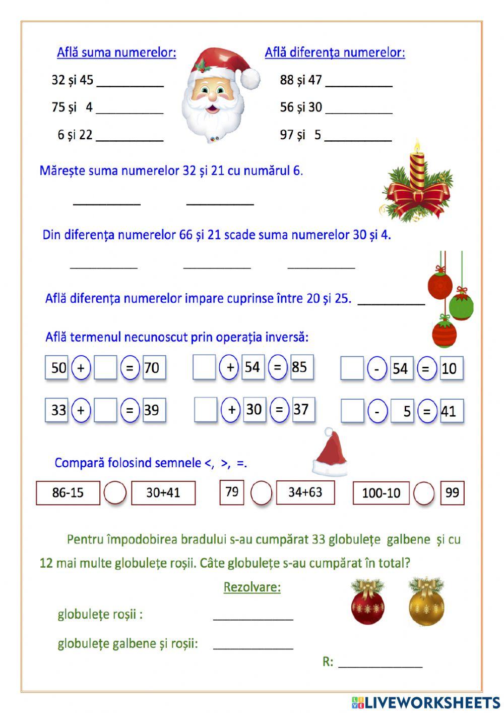 Repetăm adunarea și scăderea 0 - 100