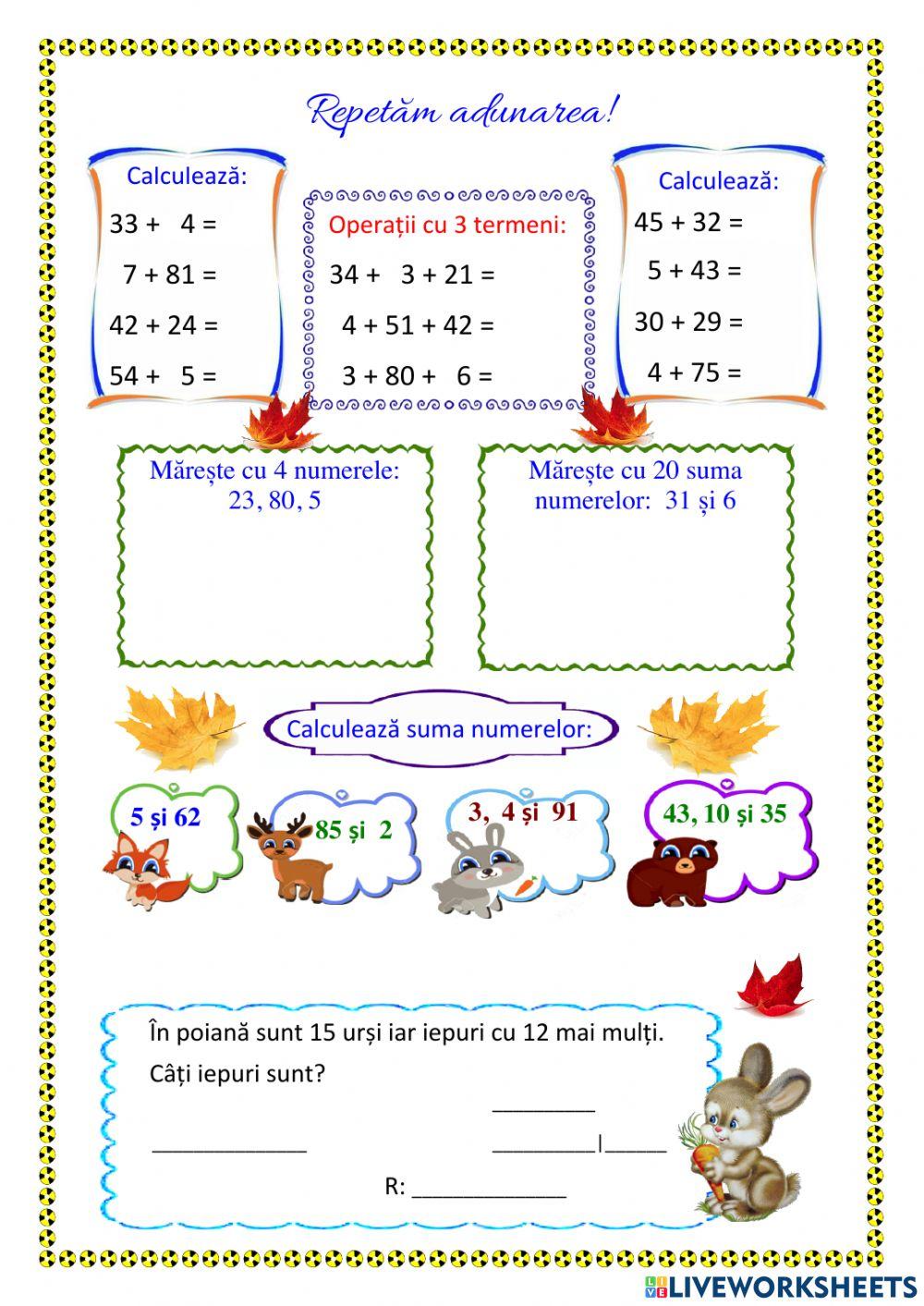 Adunarea numerelor 0-100 fără trecere peste ordin