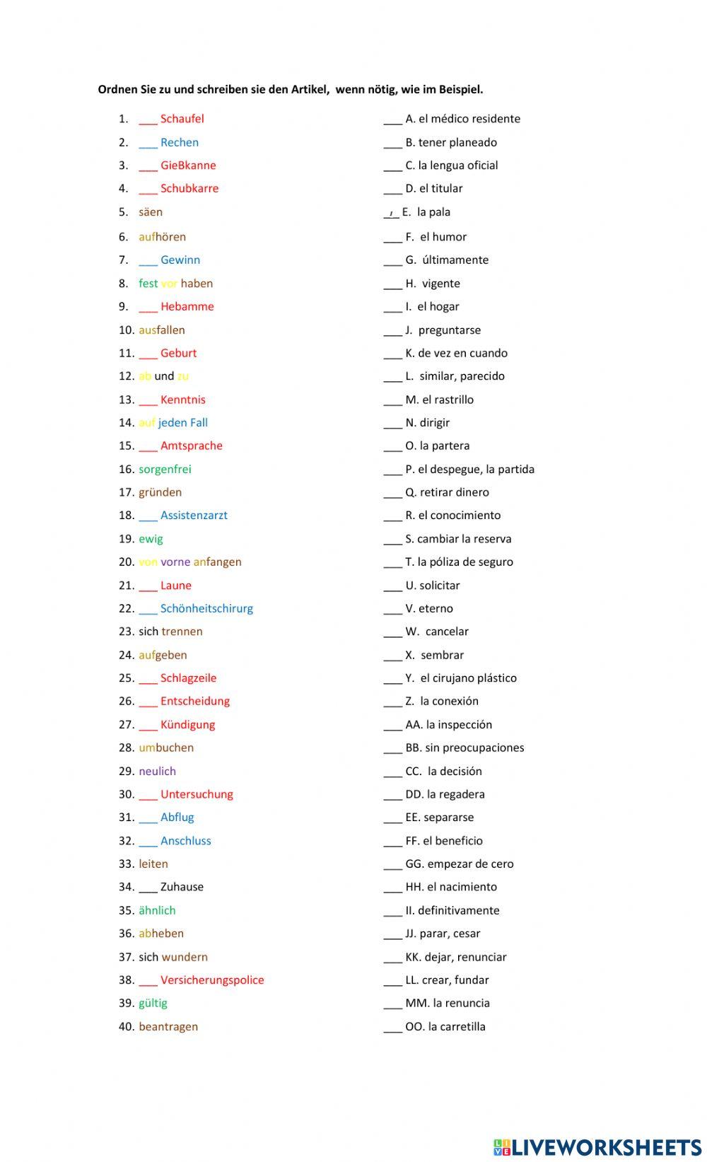 Wortschatz A2 Letionen 23 & 24