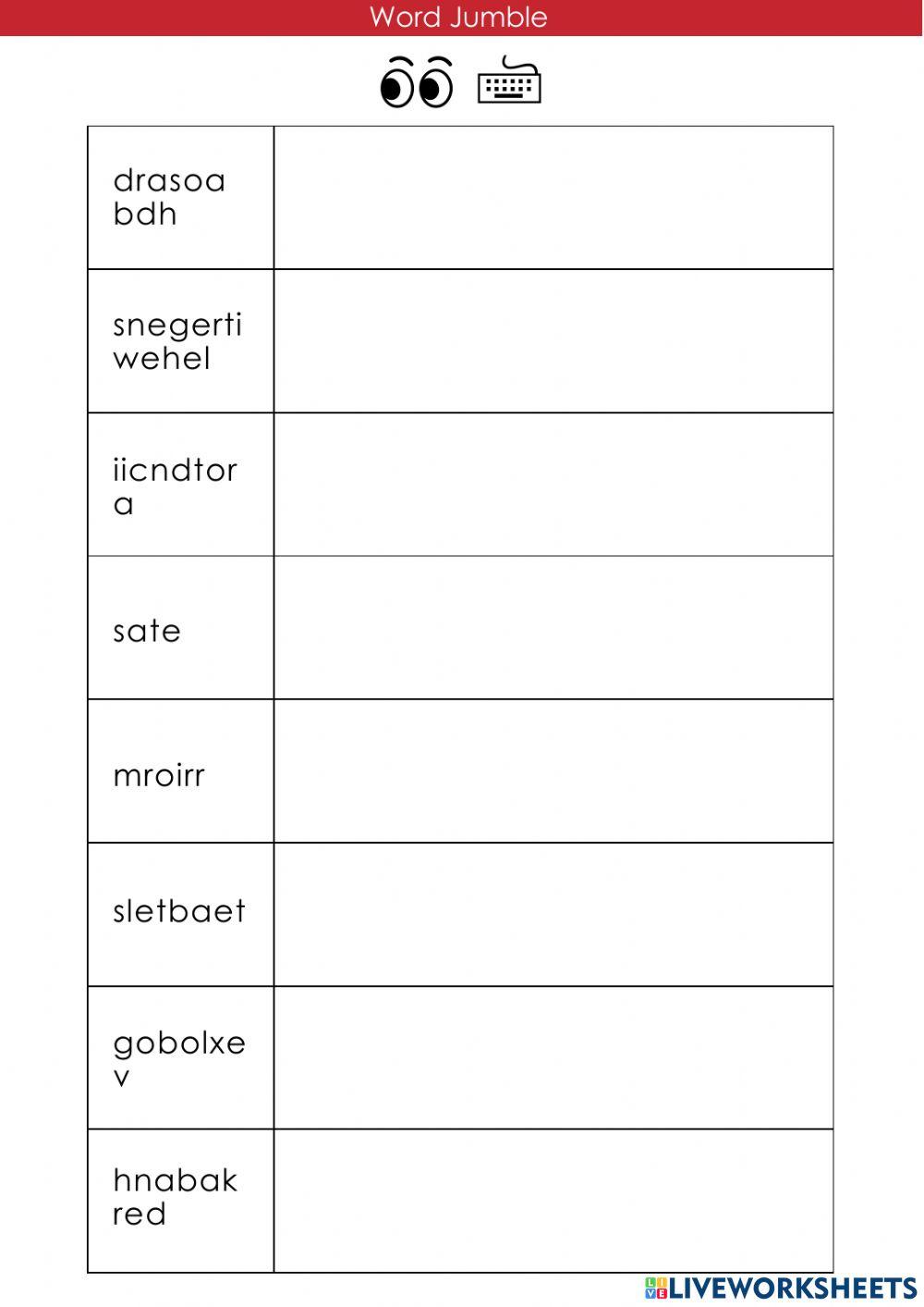 Word jumble inside a car