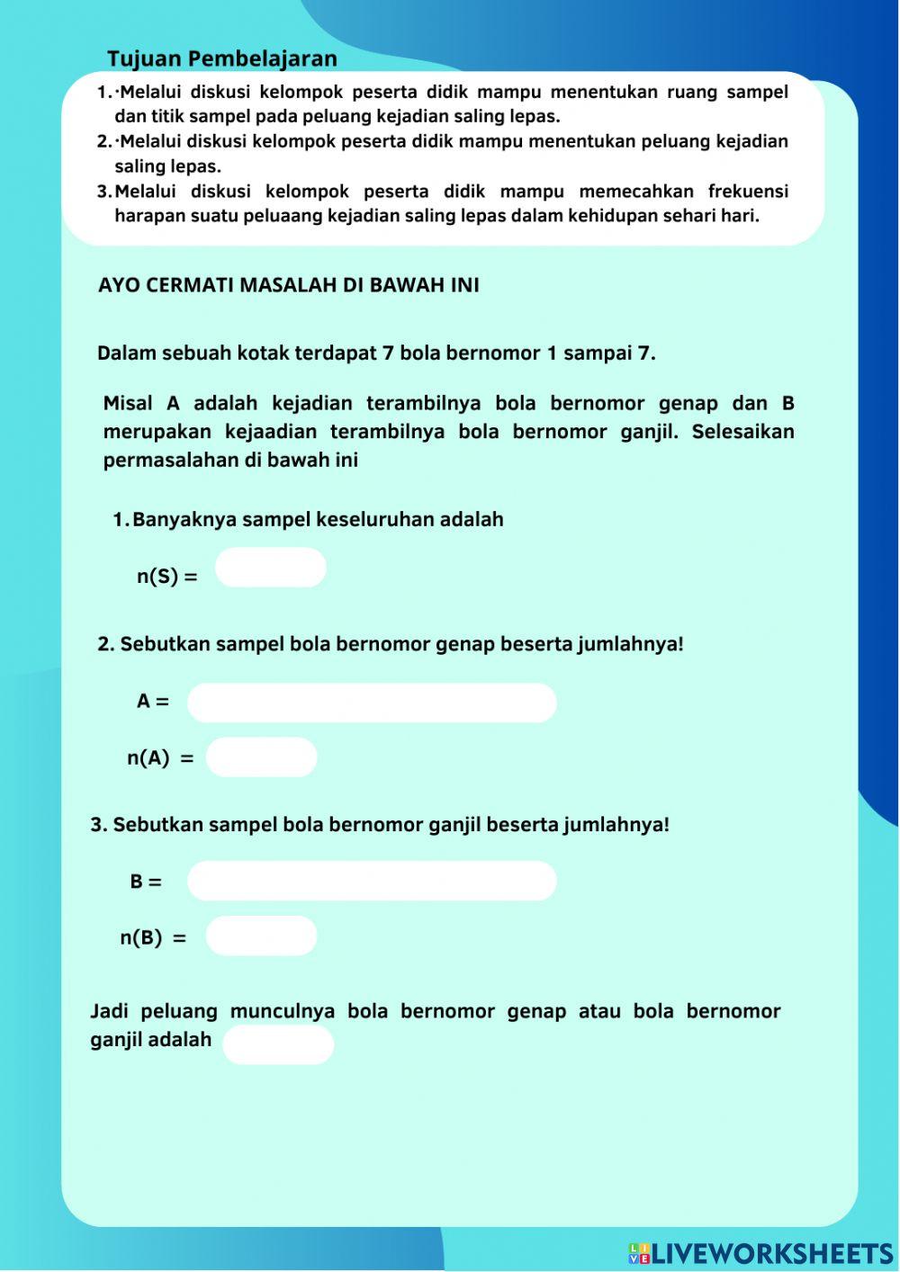 2 Lkpd Peluang kejadian saling lepas