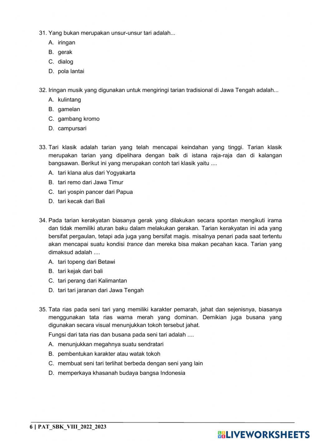 PAT Seni Budaya Kelas 8