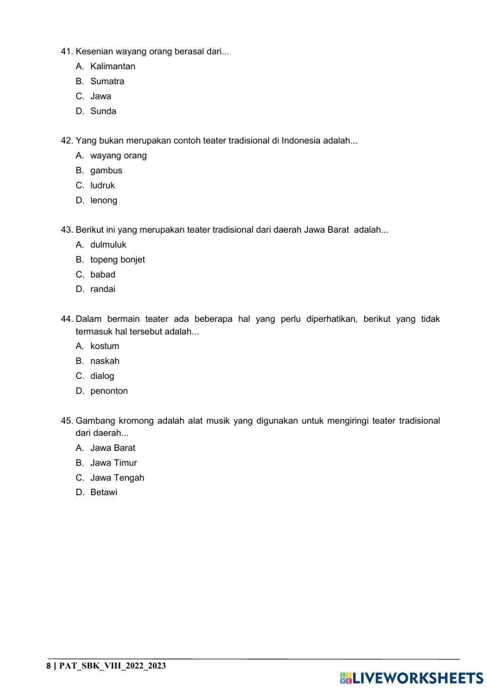 PAT Seni Budaya Kelas 8