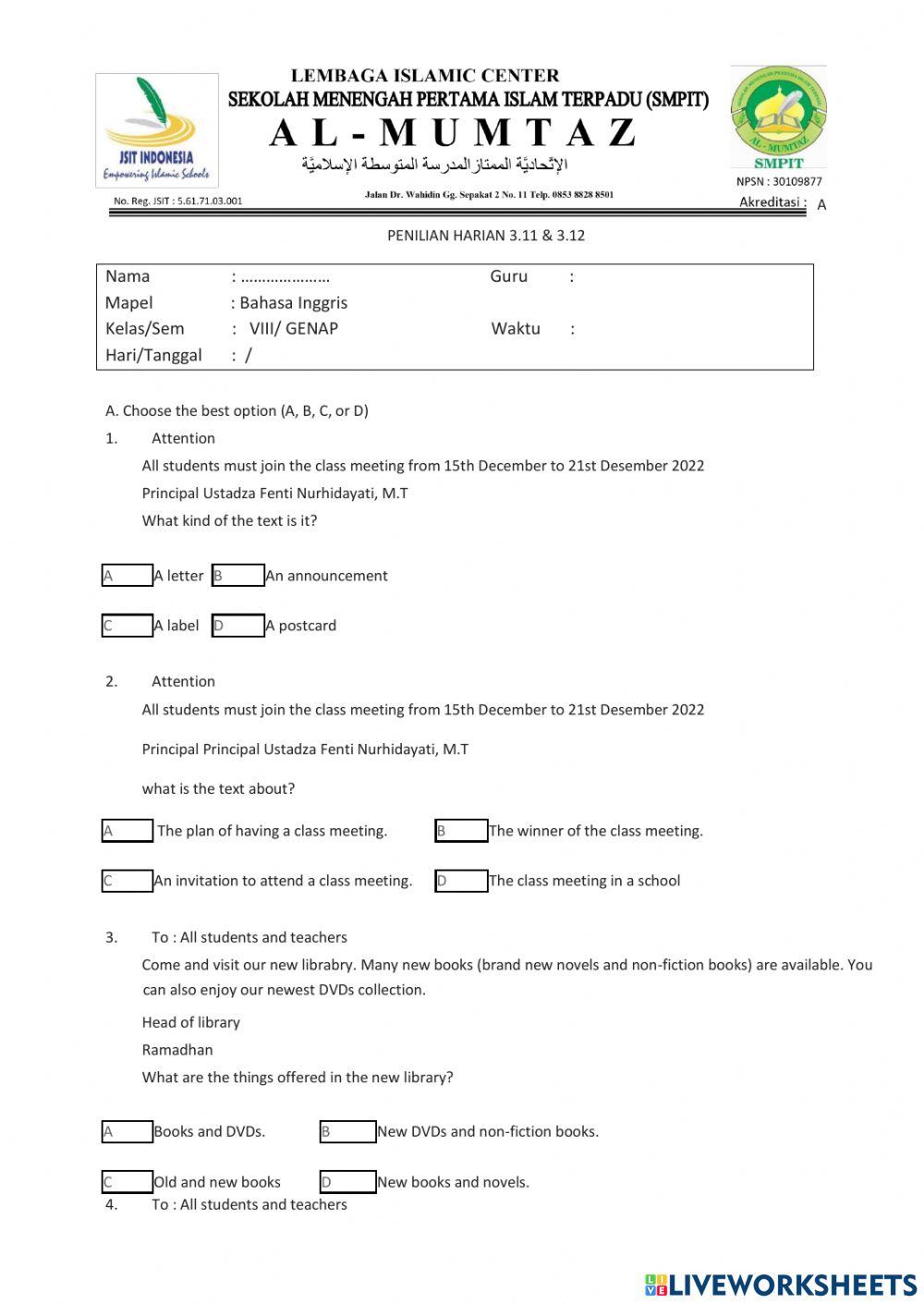 Penilian Harian 3.12-13 &4.12-14