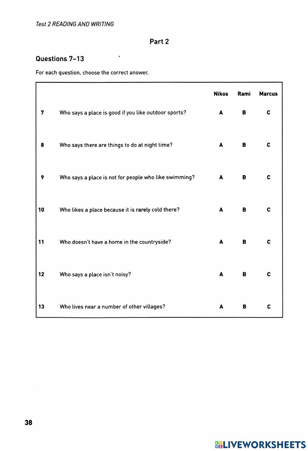 KEY Reading Practice (C Test 2)