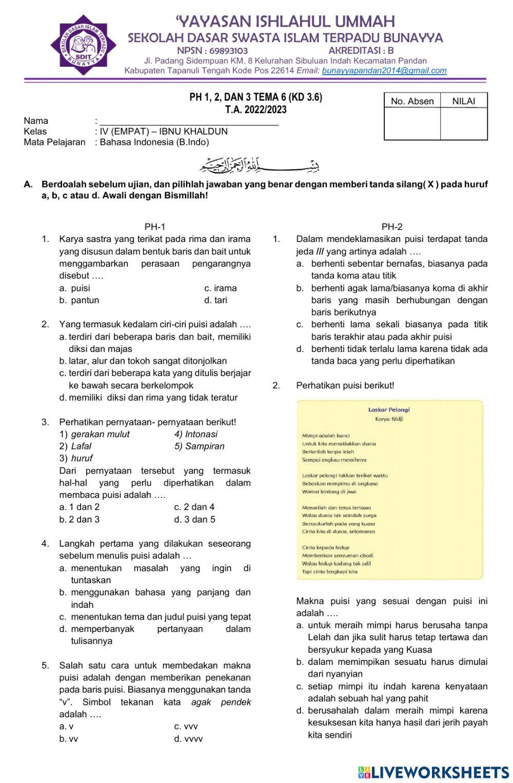Latihan soal B.indo tema 6