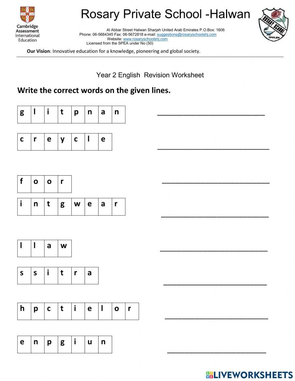 Revision Worksheet