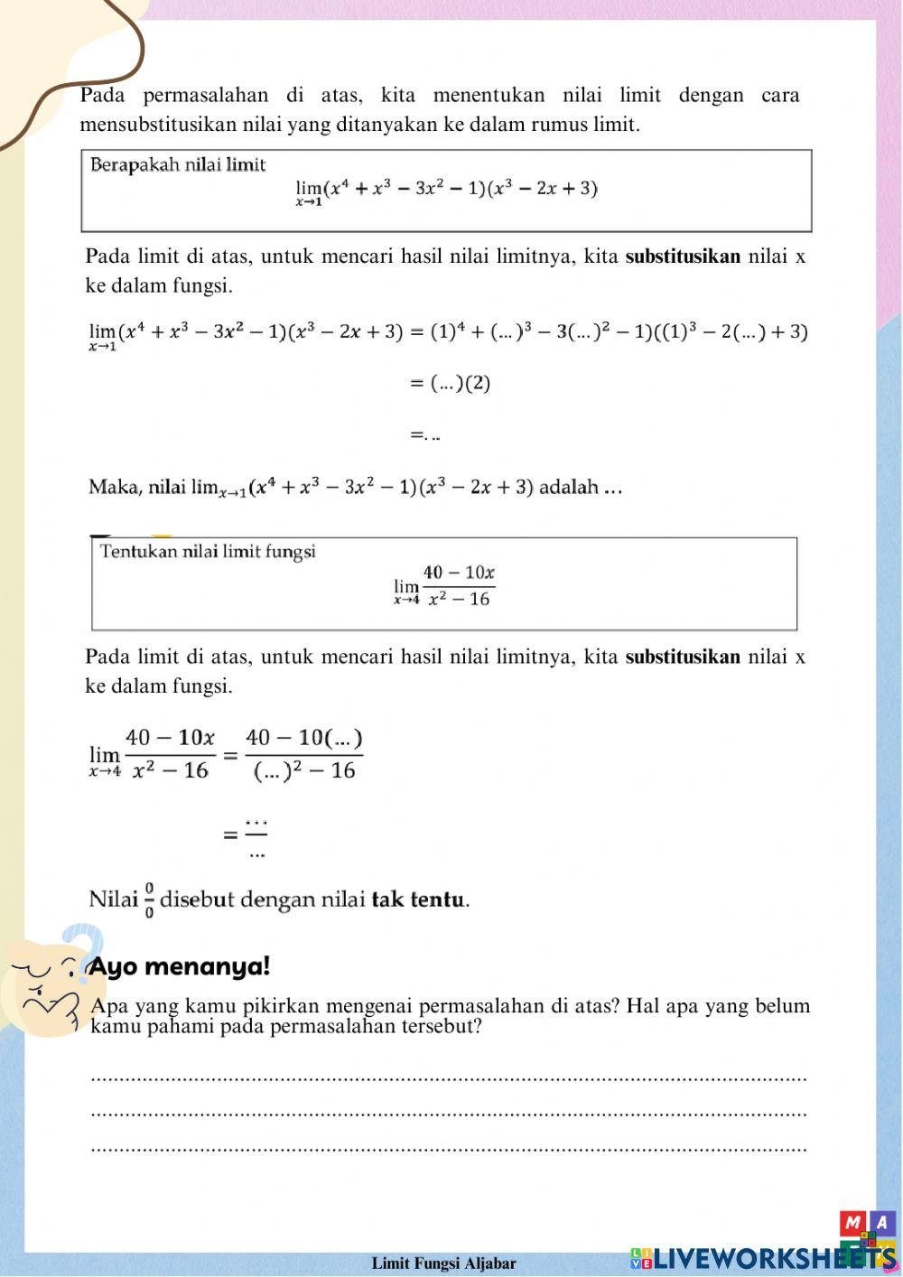 Limit Fungsi Aljabar