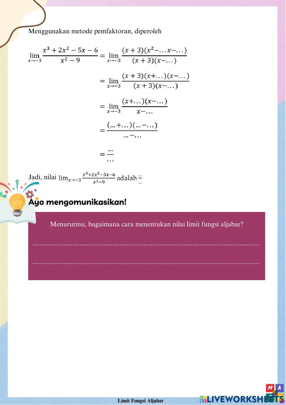 Limit Fungsi Aljabar