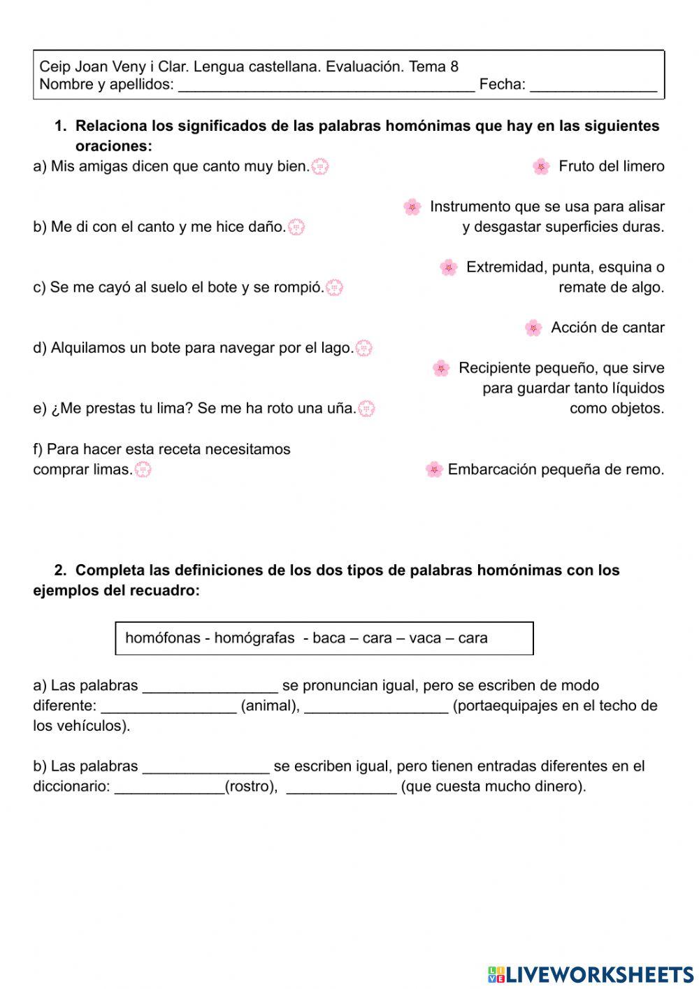 Control Castellano Tema 8