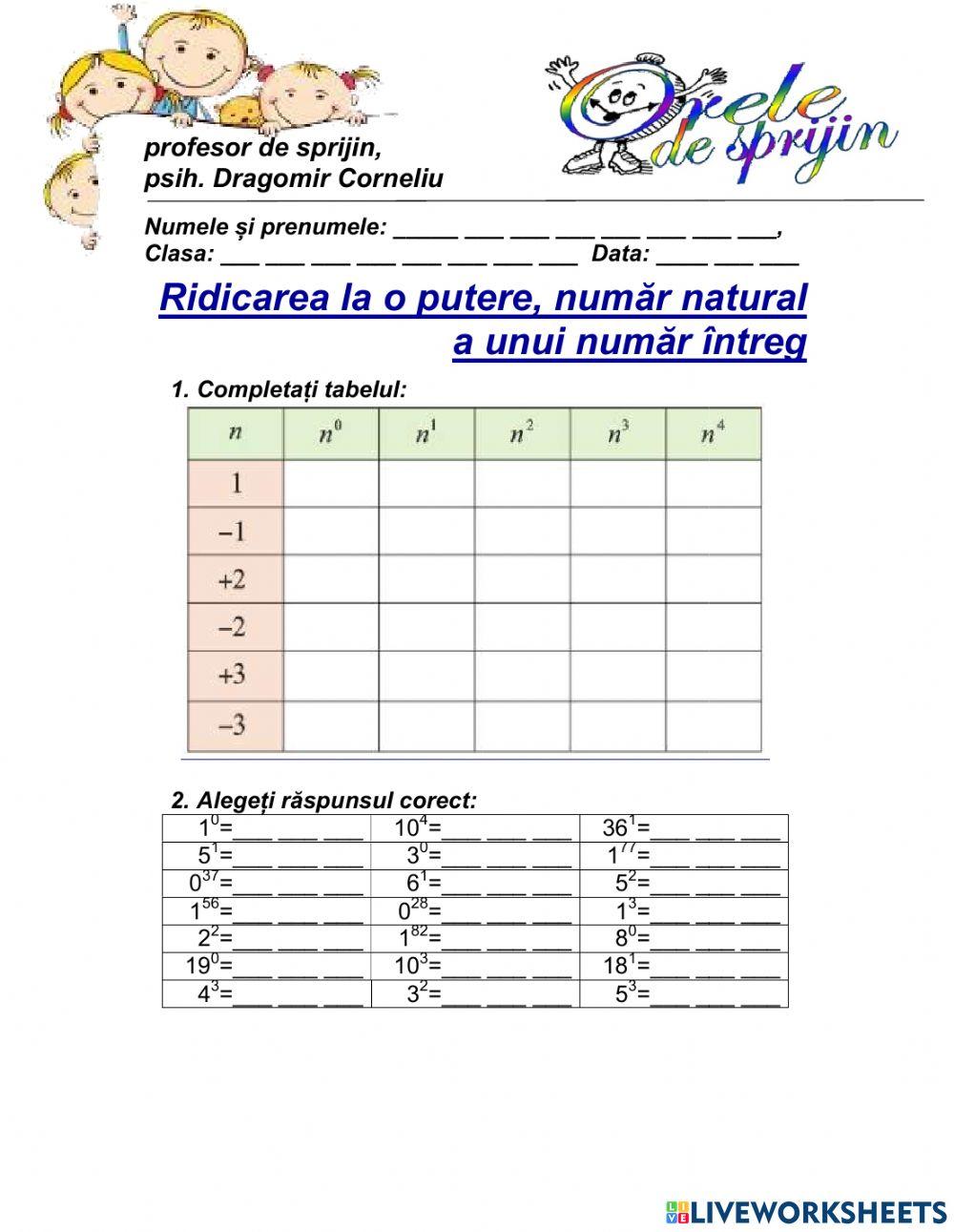 Ridicarea la o putere a unui numar intreg