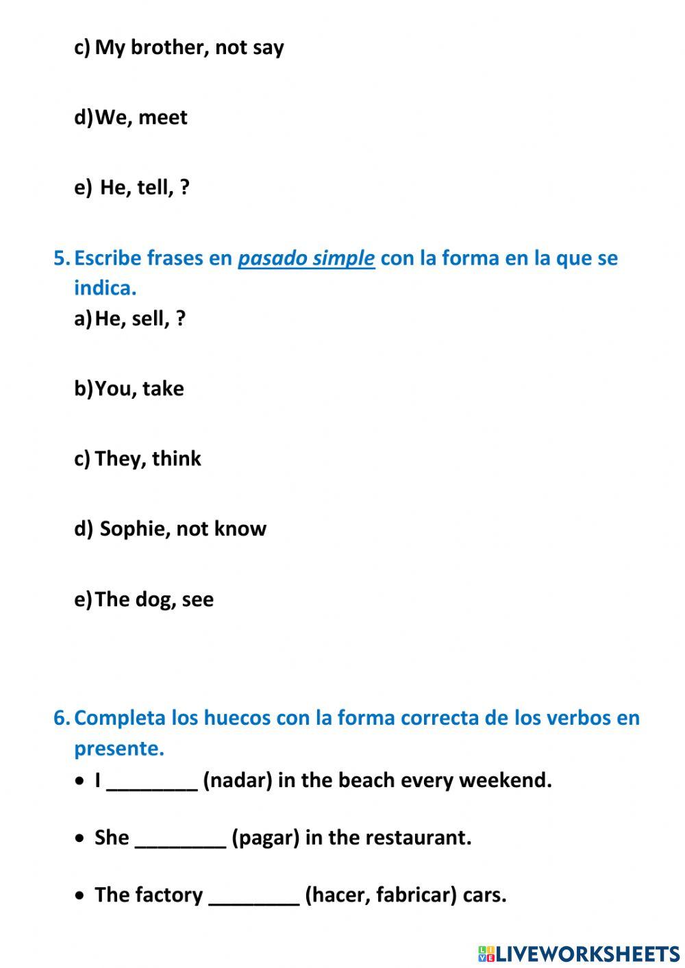 Irregular Verbs Excercise