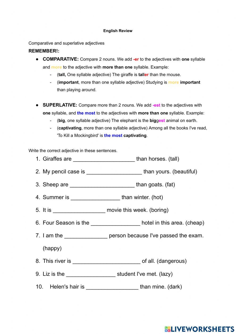 Comparative and superlative adjectives
