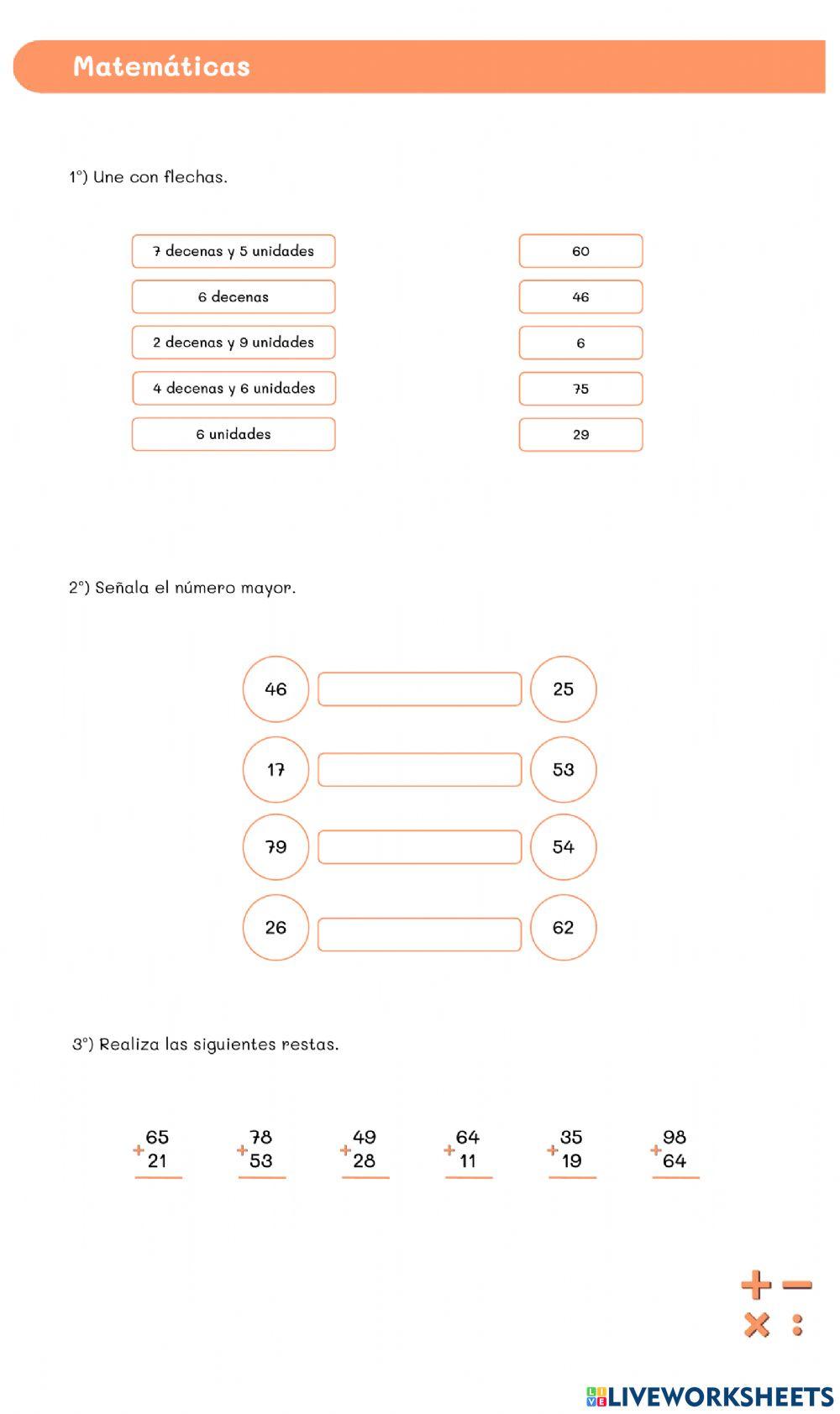 Operaciones matemáticas primaria