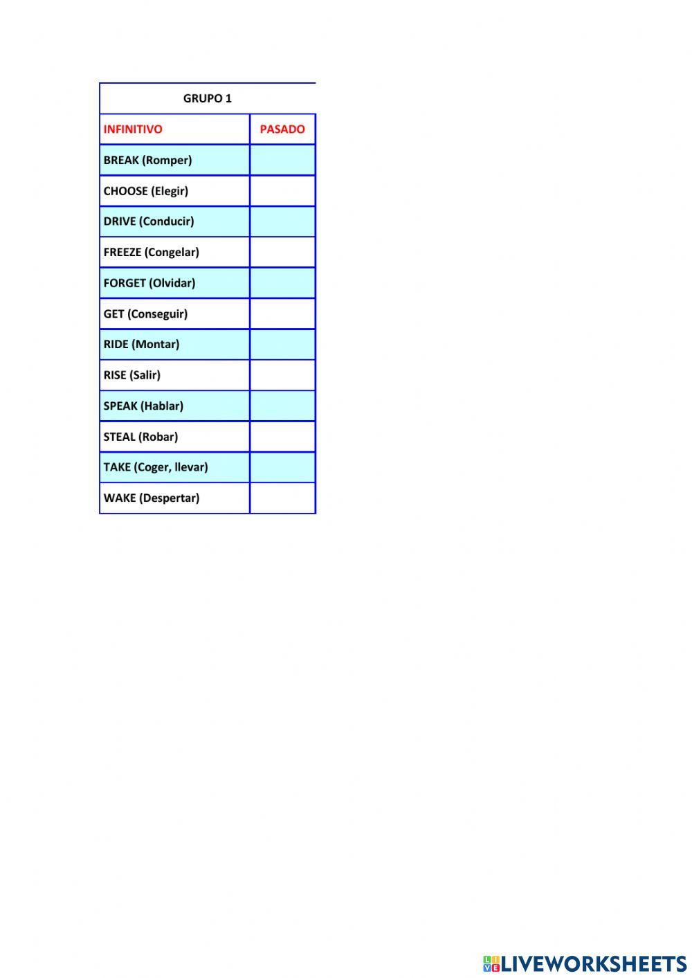 Verbos irregulares grupo 1