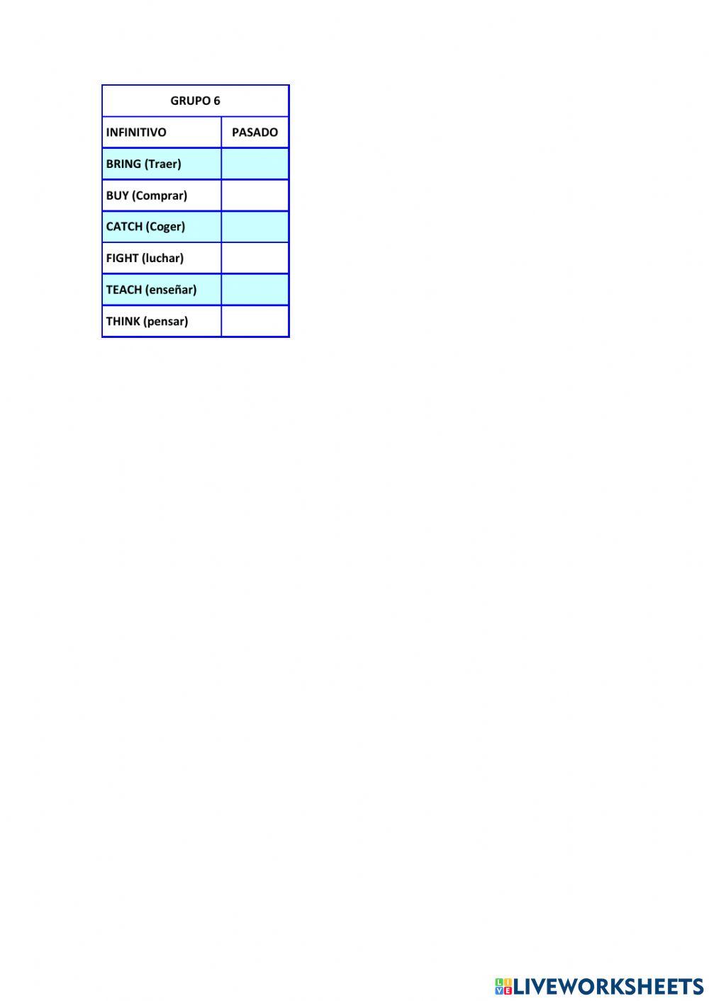 Verbos irregulares Grupo 6