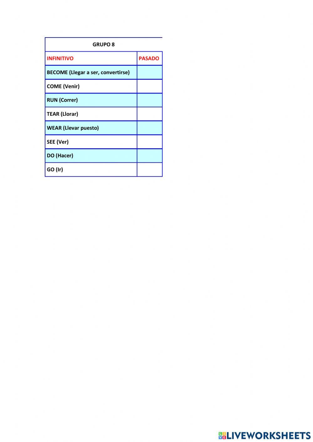 Verbos irregulares Grupo 8