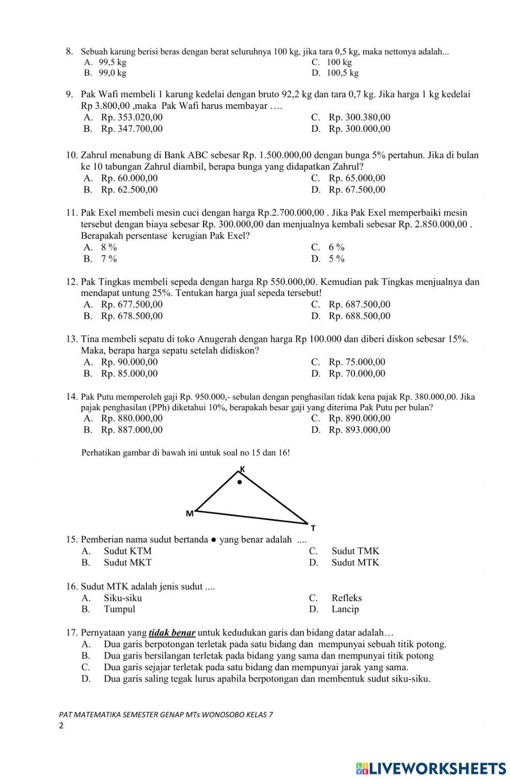 Soal Pat matematika kelas VII 2022-2023 mtss ma'arif tieng kejajar wonosobo