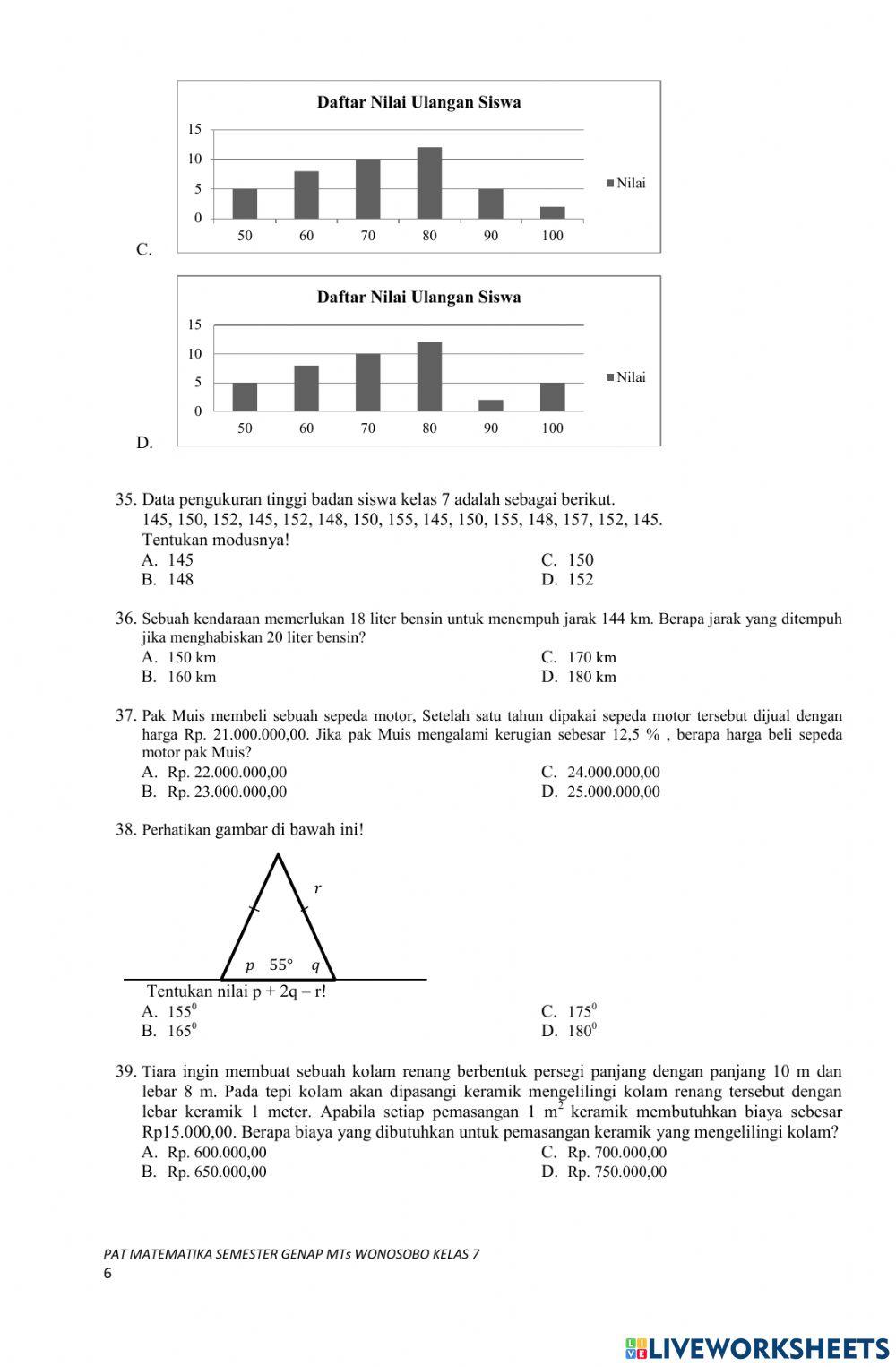 Soal Pat matematika kelas VII 2022-2023 mtss ma'arif tieng kejajar wonosobo
