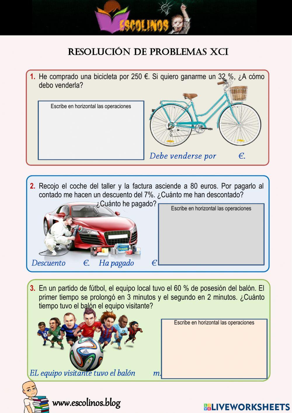 Matemáticas 5º. Resolución de problemas XCI Matemáticas 5º. Resolución de problemas XCI