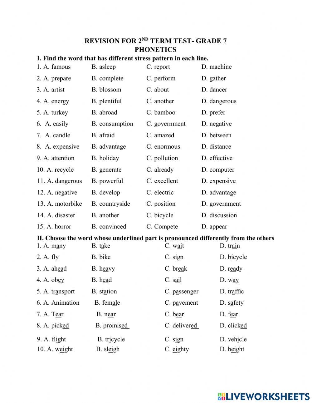 Grade 7 phonetics revision