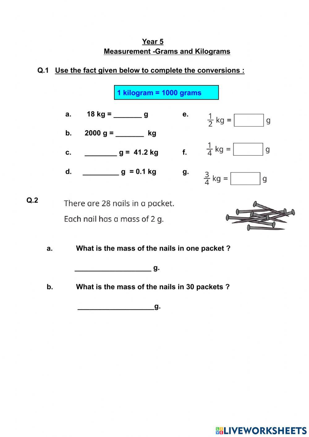 Year 5 Measurement-Kilograms and Grams