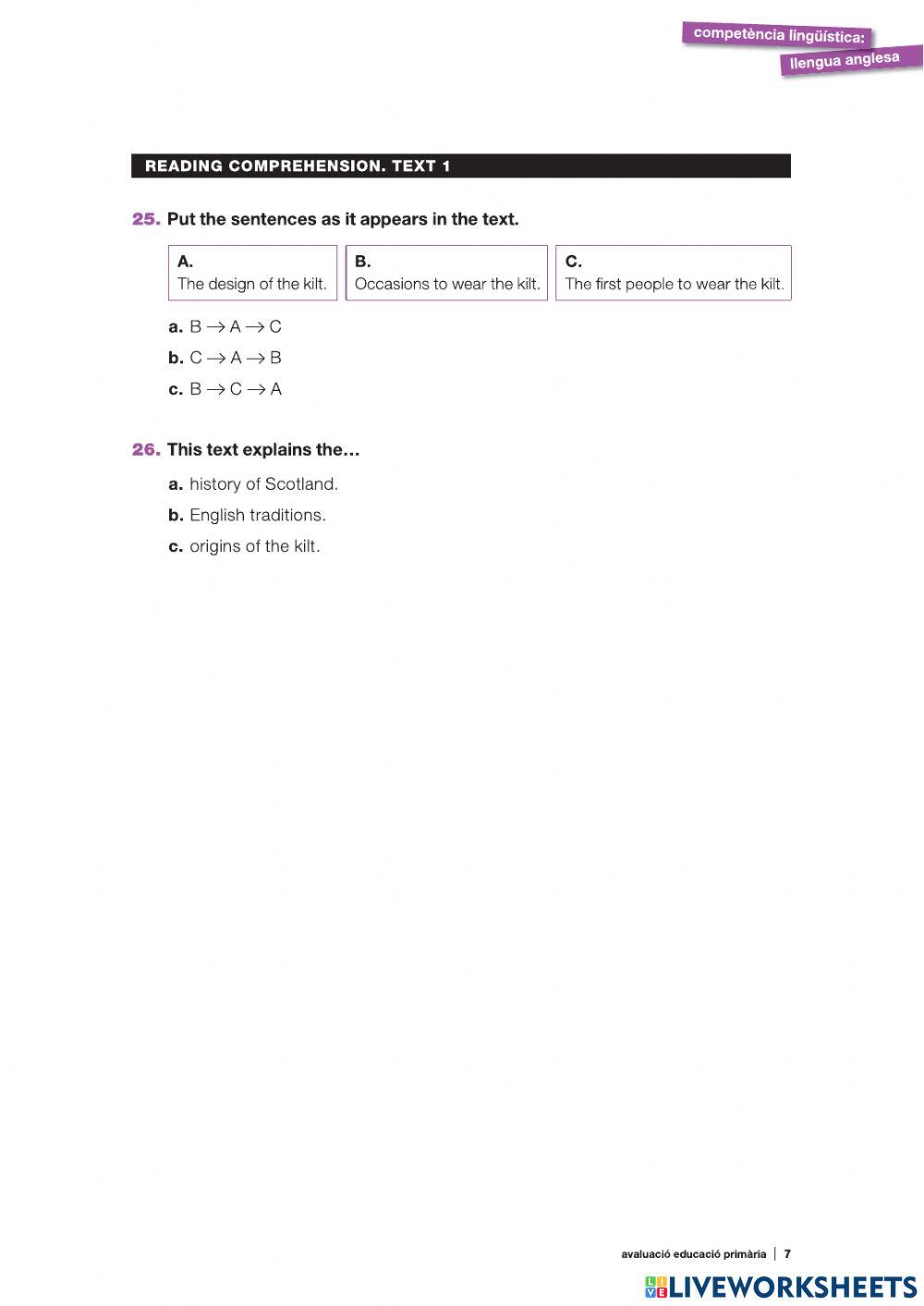 Reading Comprehension CB 2019