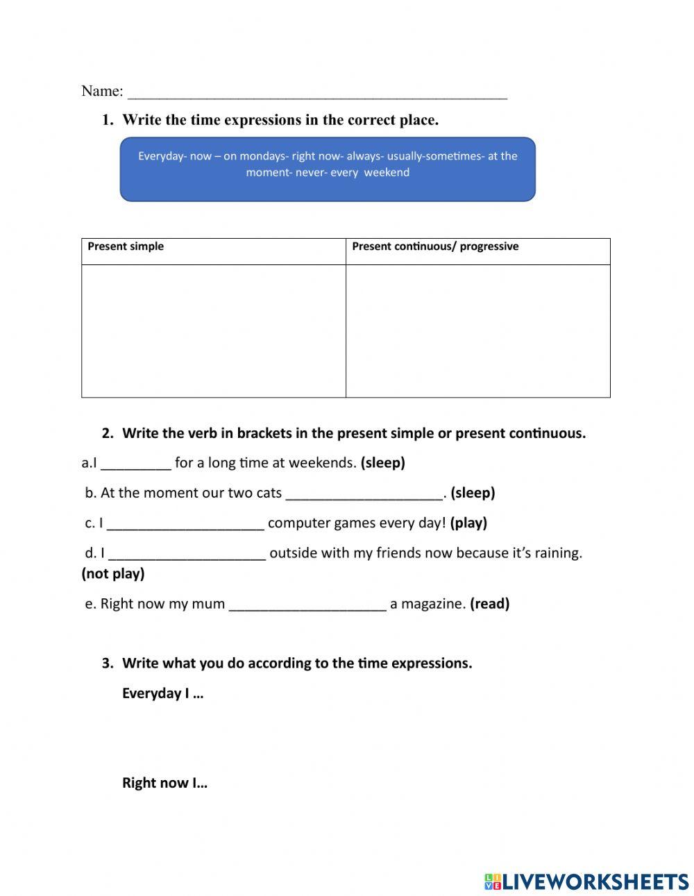 Gt l3 present simple vs progressive online exercise for live worksheets